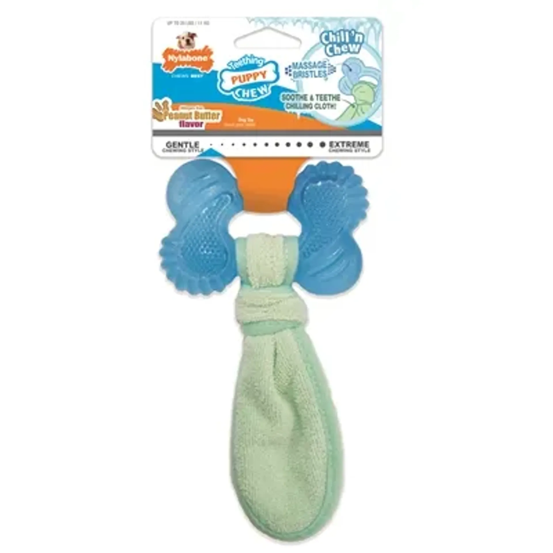 NYLABONE PUPPY FREEZER BONE WITH WASH CLOTH PINDAKAASSMAAK MEDIUM TOT 16 KG