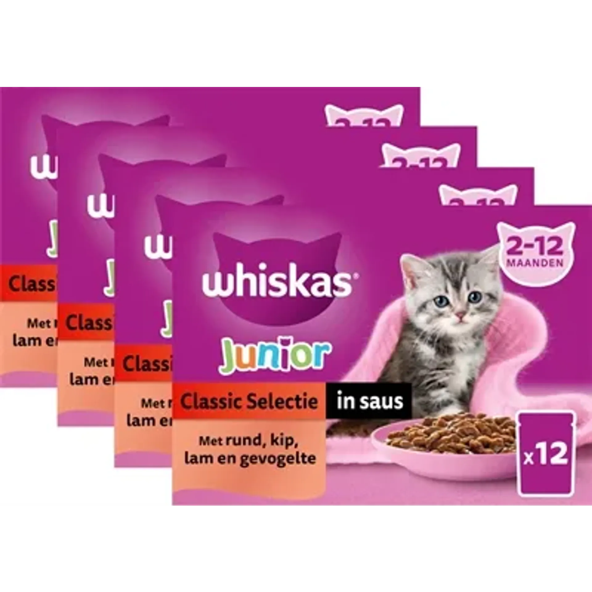WHISKAS MULTIPACK POUCH JUNIOR CLASSIC SELECTIE VLEES IN SAUS 4X12X85 GR