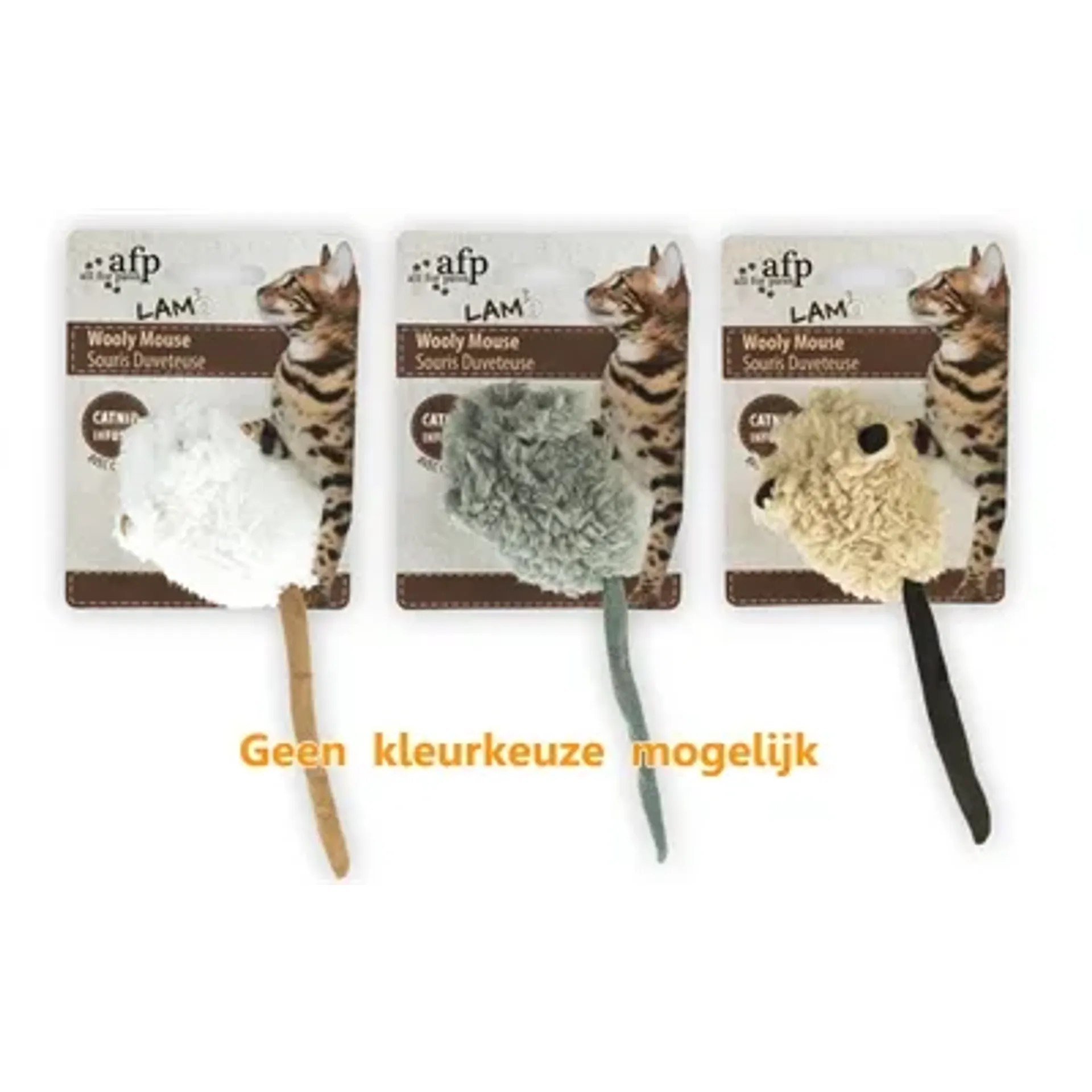 AFP WOOLY MOUSE LAMSWOL MET PIEP EN CATNIP ASSORTI 7X7X3 CM