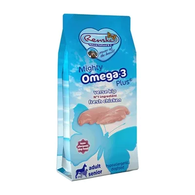 RENSKE MIGHTY OMEGA PLUS ADULT / SENIOR KIP/RIJST HYPOALLERGEEN 6,5 KG RENSKE MIGHTY OMEGA PLUS ADULT / SENIOR KIP/RIJST HYPOALLERGEEN 6,5 KG