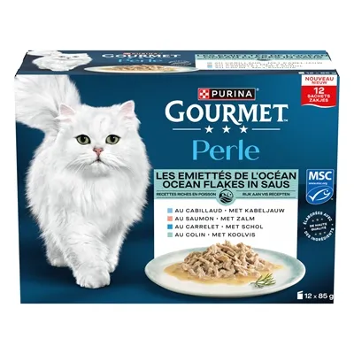 GOURMET PERLE OCEAN FLAKES IN SAUS KABELJAUW / ZALM / SCHOL / KOOLVIS 12X85 GR GOURMET PERLE OCEAN FLAKES IN SAUS KABELJAUW / ZALM / SCHOL / KOOLVIS 12X85 GR