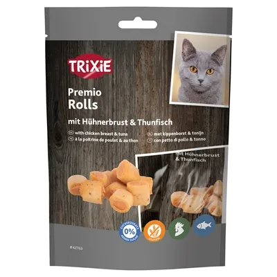 TRIXIE PREMIO KIP & TONIJN ROLLETJES VOOR KATTEN GLUTENVRIJ 50 GR TRIXIE PREMIO KIP & TONIJN ROLLETJES VOOR KATTEN GLUTENVRIJ 50 GR