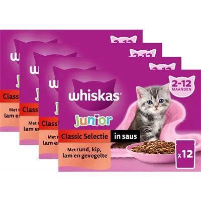 WHISKAS MULTIPACK POUCH JUNIOR CLASSIC SELECTIE VLEES IN SAUS 4X12X85 GR WHISKAS MULTIPACK POUCH JUNIOR CLASSIC SELECTIE VLEES IN SAUS 4X12X85 GR