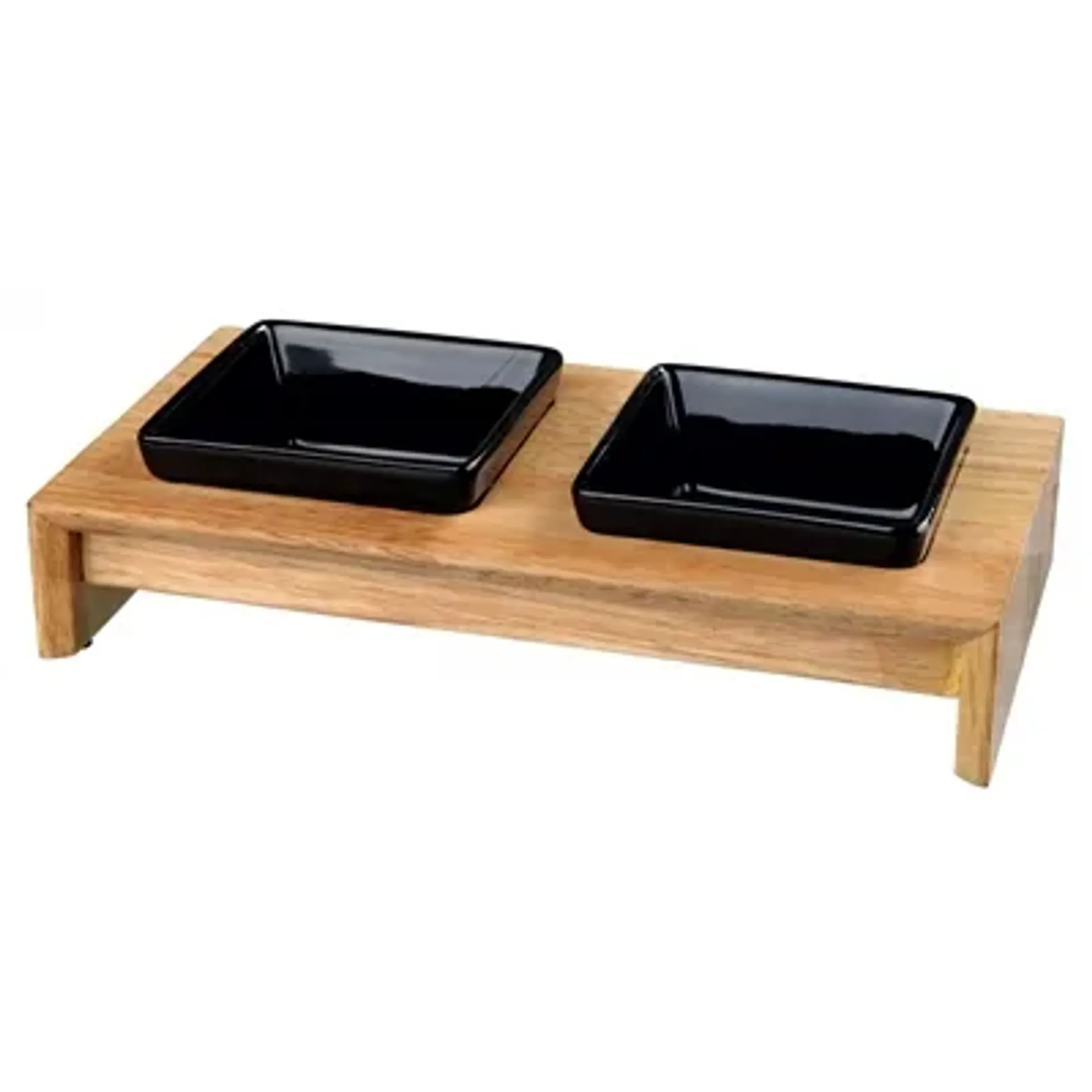 TRIXIE VOERSET KERAMIEK MET HOUTEN ONDERSTEL ZWART 200 ML 28X15X5 CM
