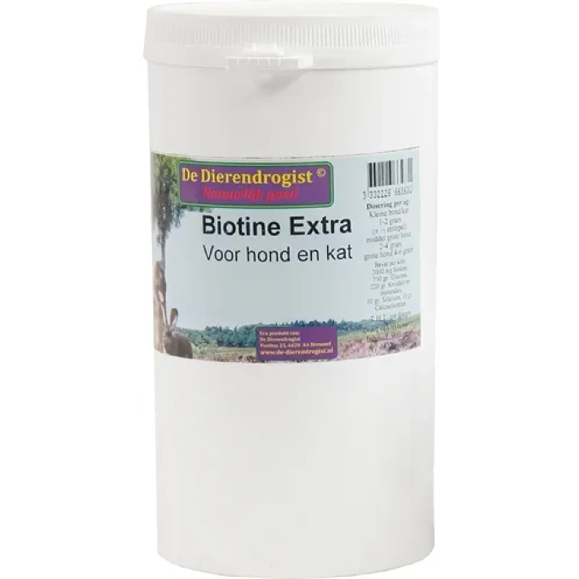 DIERENDROGIST BIOTINE POEDER+KRUIDEN VOOR HOND EN KAT 900 GR