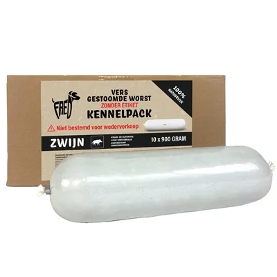 FREDS GESTOOMD VERS VLEES WORST KENNELPACK ZWIJN GRAAN EN GLUTENVRIJ 10X900 GR FREDS GESTOOMD VERS VLEES WORST KENNELPACK ZWIJN GRAAN EN GLUTENVRIJ 10X900 GR