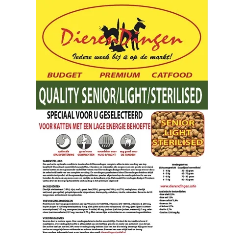 BUDGET PREMIUM CATFOOD QUALITY SENIOR / LIGHT / STERILISED 15 KG BUDGET PREMIUM CATFOOD QUALITY SENIOR / LIGHT / STERILISED 15 KG