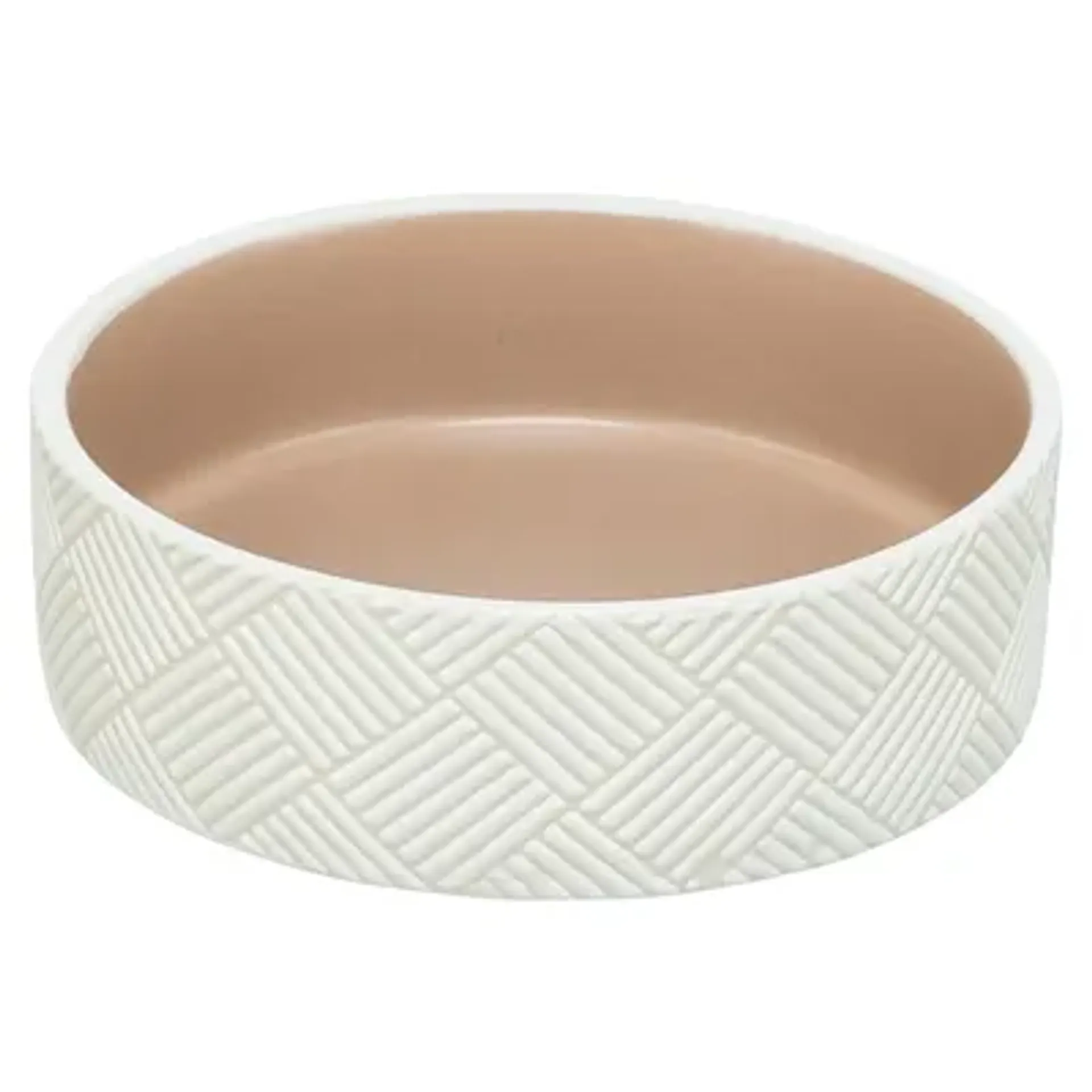 TRIXIE VOERBAK / DRINKBAK PATROON KERAMIEK WIT / BEIGE 18X18X7 CM