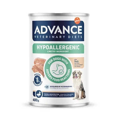 ADVANCE VETERINARY DIET DOG HYPOALLERGENIC DUCK 6X400 GR ADVANCE VETERINARY DIET DOG HYPOALLERGENIC DUCK 6X400 GR