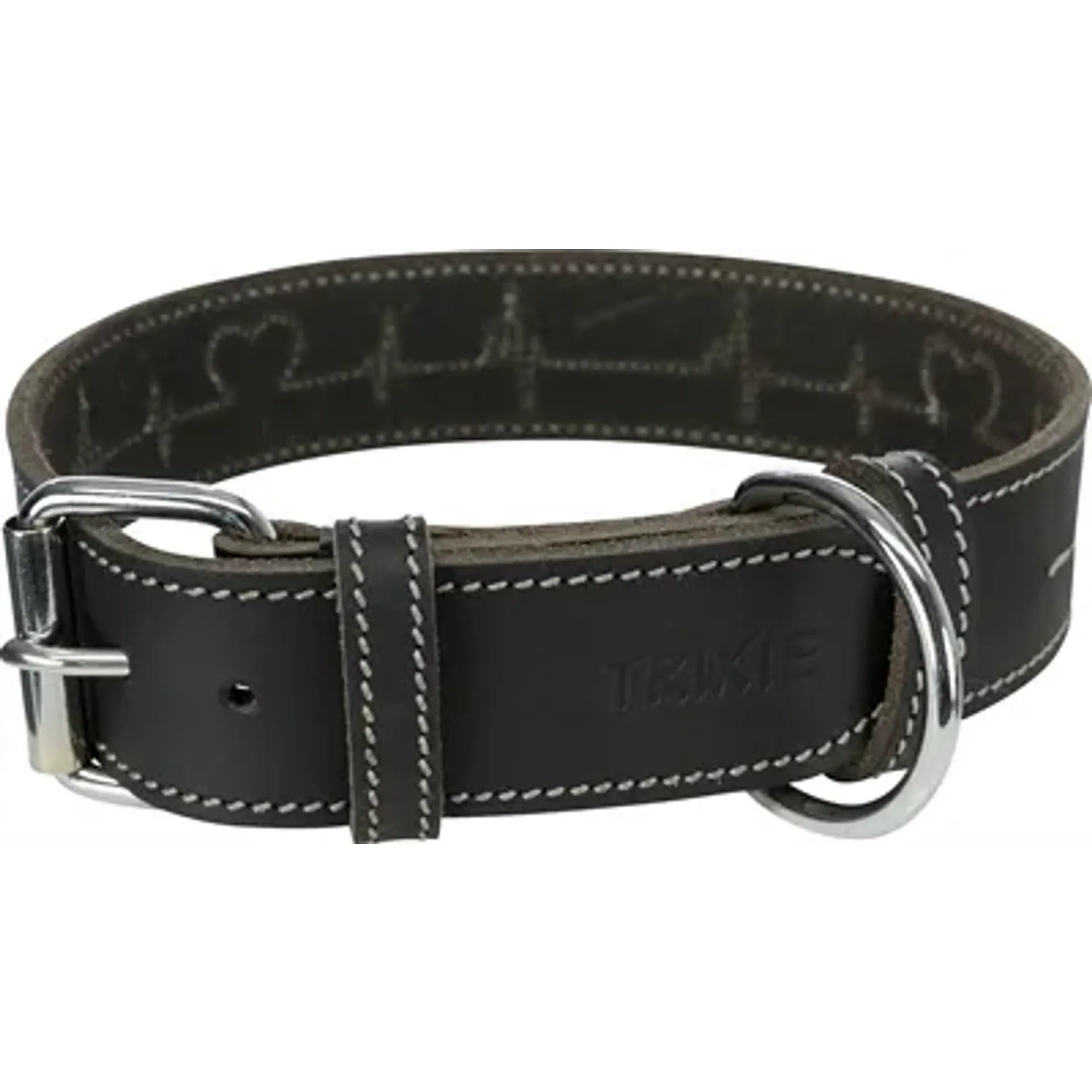 TRIXIE HALSBAND HOND RUSTIC VETLEER HEARTBEAT ZWART 55-65X4 CM