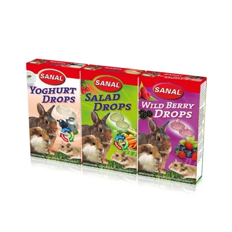 SANAL KNAAGDIER 3-PACK DROPS YOGURT / SALAD / WILD BERRY 3X45 GR SANAL KNAAGDIER 3-PACK DROPS YOGURT / SALAD / WILD BERRY 3X45 GR