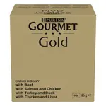 GOURMET GOLD CHINKS IN GRAVY RUND / ZALM / KALKOEN / KIP 96X85 GR GOURMET GOLD CHINKS IN GRAVY RUND / ZALM / KALKOEN / KIP 96X85 GR