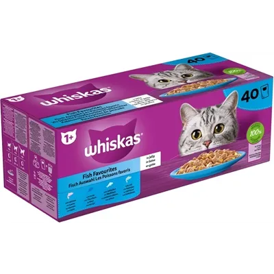 WHISKAS MULTIPACK POUCH ADULT VIS SELECTIE IN GELEI 40X85 GR WHISKAS MULTIPACK POUCH ADULT VIS SELECTIE IN GELEI 40X85 GR