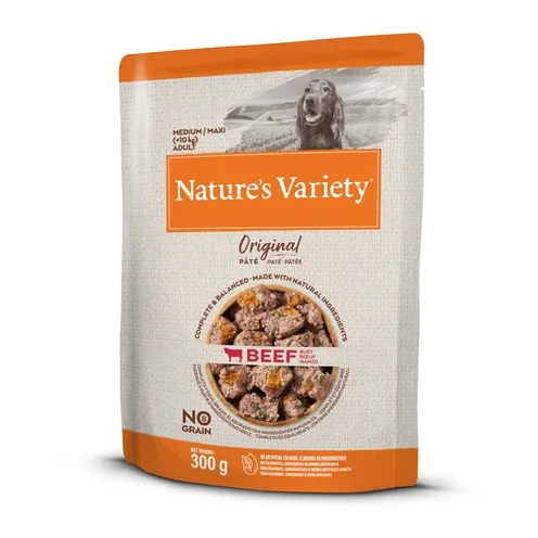 NATURES VARIETY ORIGINAL ADULT MEDIUM / MAXI POUCH BEEF NO GRAIN 300 GR NATURES VARIETY ORIGINAL ADULT MEDIUM / MAXI POUCH BEEF NO GRAIN 300 GR