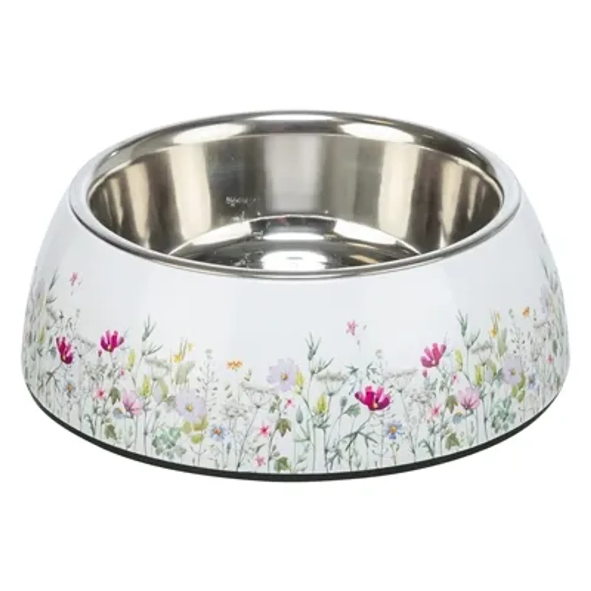 TRIXIE VOERBAK / DRINKBAK BLOEMMOTIEF RVS WIT / MEERKLEURIG 22X22X7,5 CM