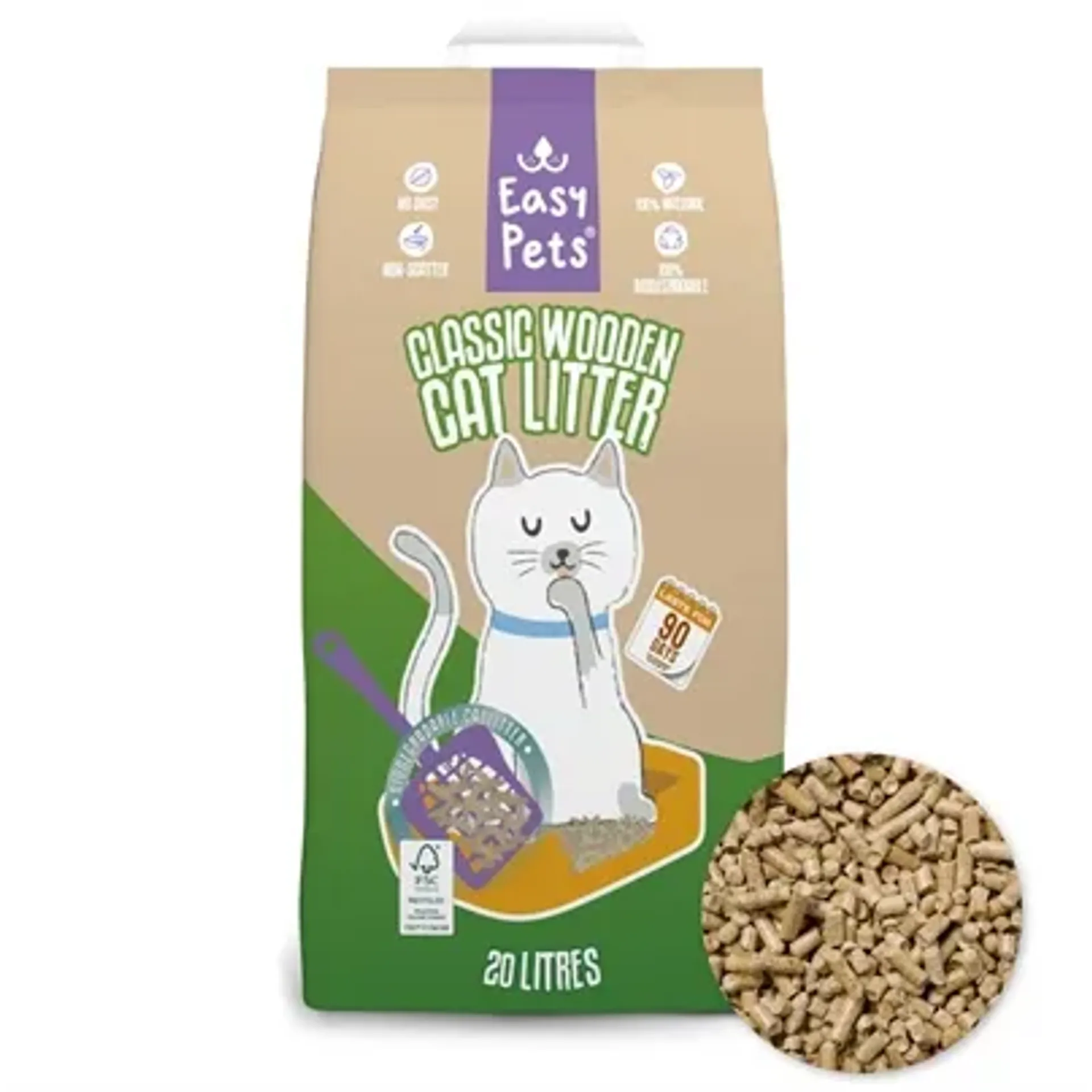 EASYPETS BIODEGRADABLE CLASSIC HOUTKORRELS KATTENBAKVULLING 20 LTR