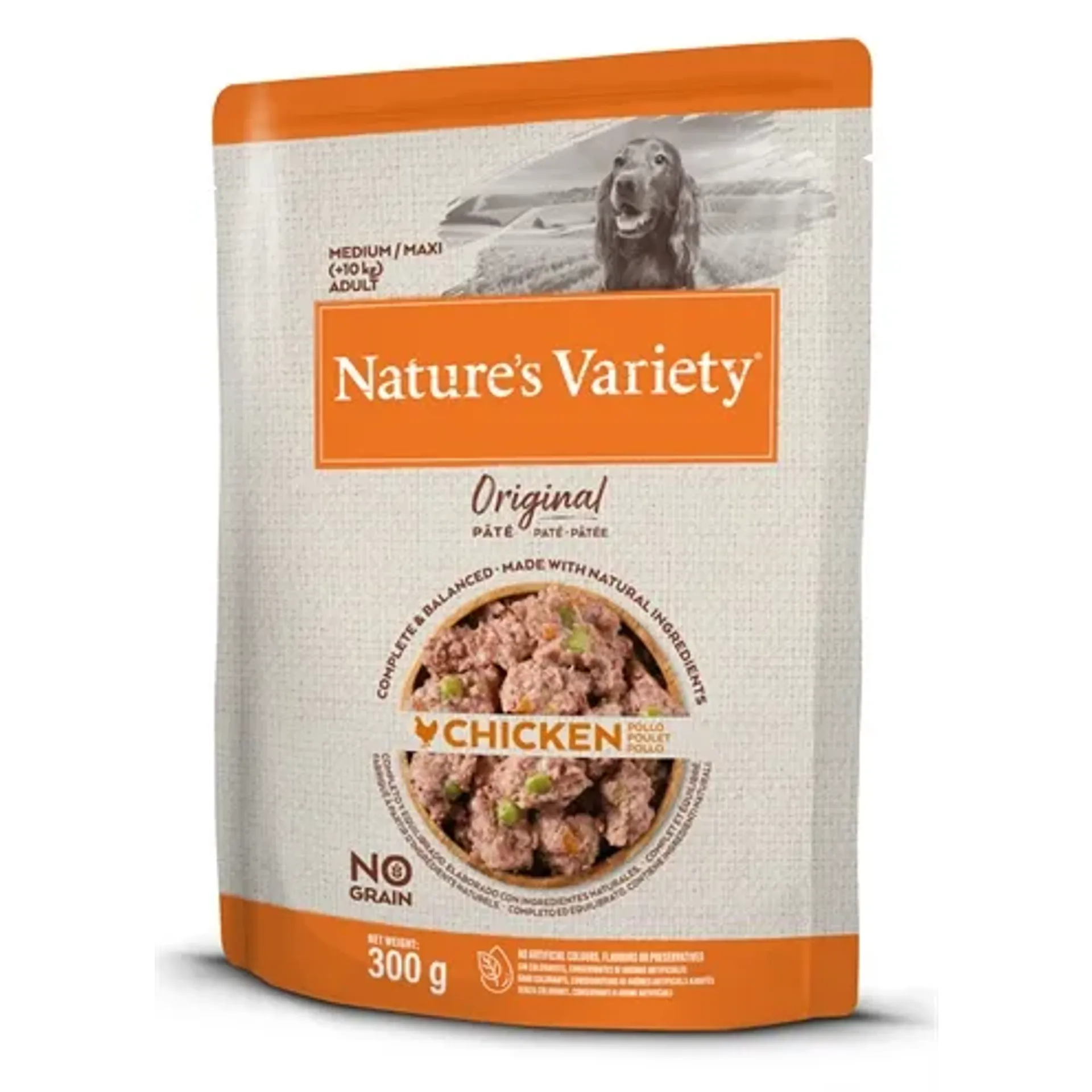 NATURES VARIETY ORIGINAL ADULT MEDIUM / MAXI POUCH CHICKEN NO GRAIN 300 GR
