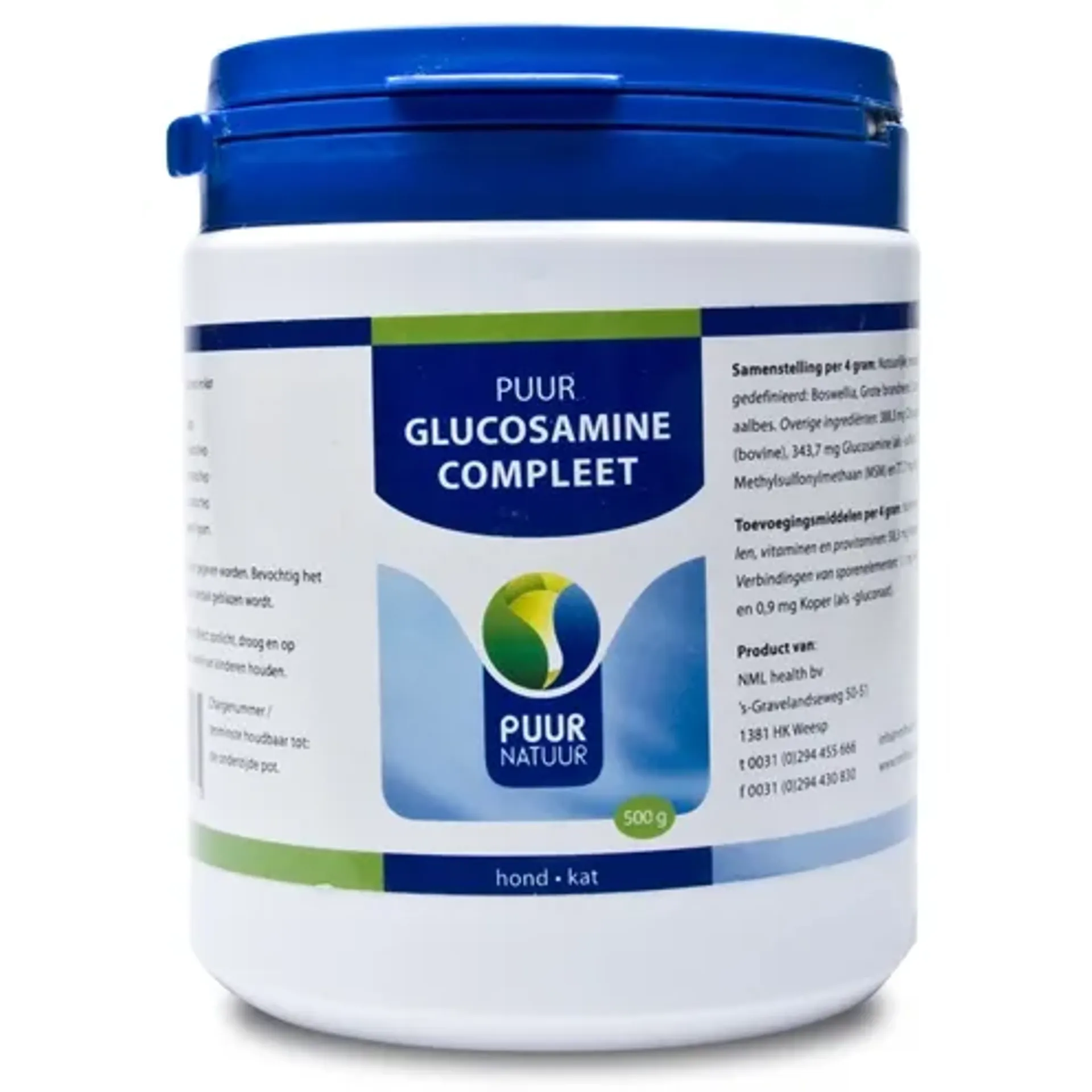 PUUR NATUUR GLUCOSAMINE EXTRA (COMPLEET) VOOR HOND EN KAT 500 GR