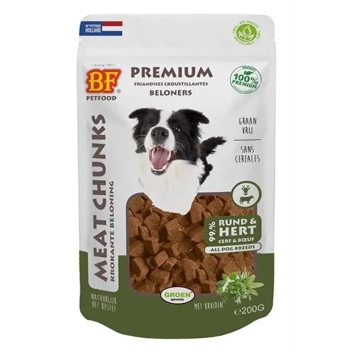 BF PETFOOD MEAT CHUNKS RUND EN HERT 200 GR BF PETFOOD MEAT CHUNKS RUND EN HERT 200 GR