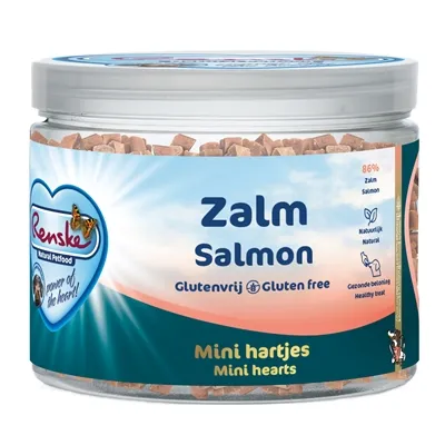 RENSKE HOND GEZONDE BELONING MINI HARTJES ZALM 100 GR RENSKE HOND GEZONDE BELONING MINI HARTJES ZALM 100 GR