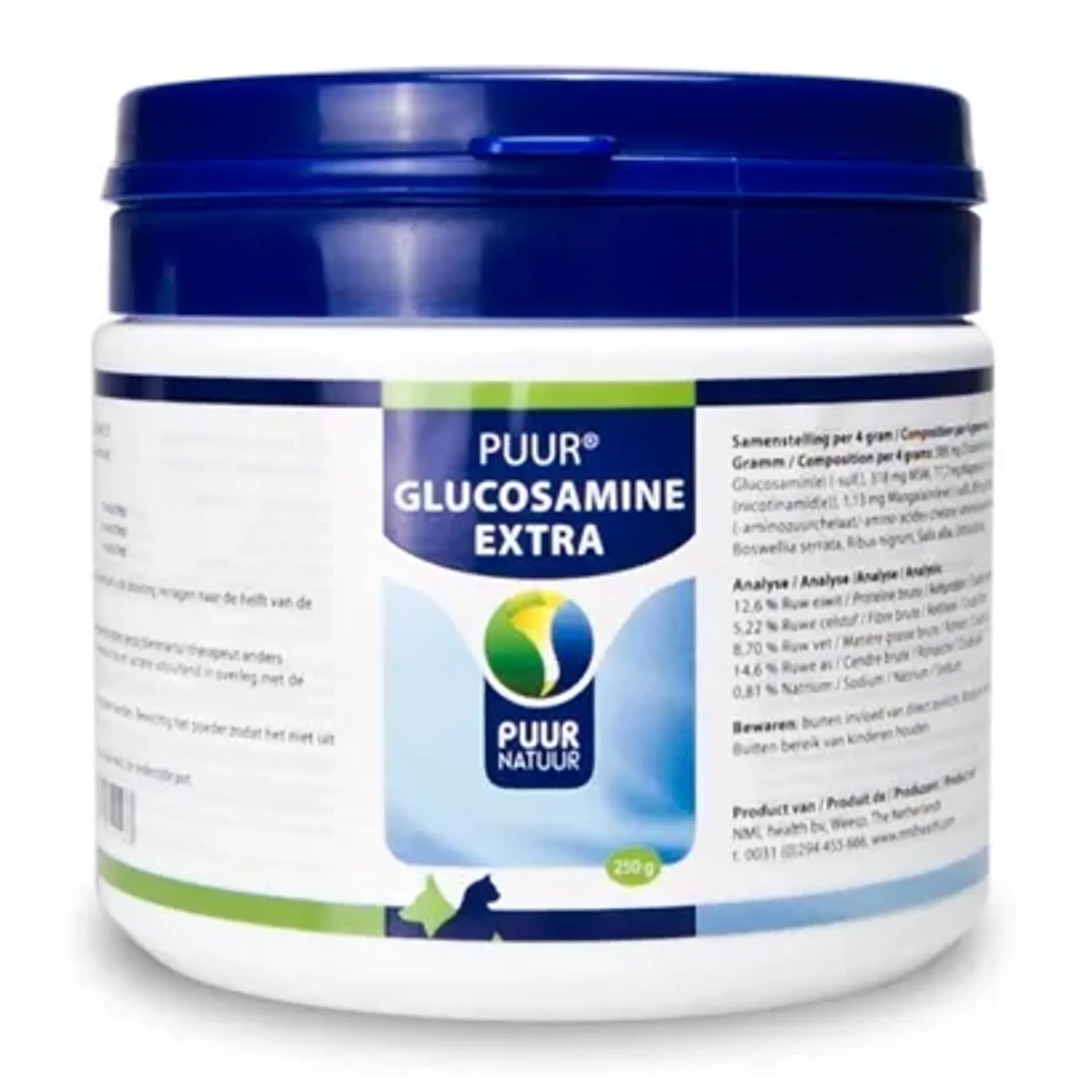 PUUR NATUUR GLUCOSAMINE EXTRA (COMPLEET) VOOR HOND EN KAT 250 GR