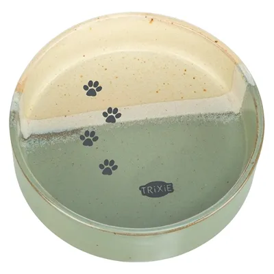 TRIXIE VOERBAK / DRINKBAK MET POOTPRINT KERAMIEK GROEN / BEIGE 12X12X3,5 CM TRIXIE VOERBAK / DRINKBAK MET POOTPRINT KERAMIEK GROEN / BEIGE 12X12X3,5 CM