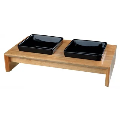 TRIXIE VOERSET KERAMIEK MET HOUTEN ONDERSTEL ZWART 400 ML 36X19X7 CM TRIXIE VOERSET KERAMIEK MET HOUTEN ONDERSTEL ZWART 400 ML 36X19X7 CM