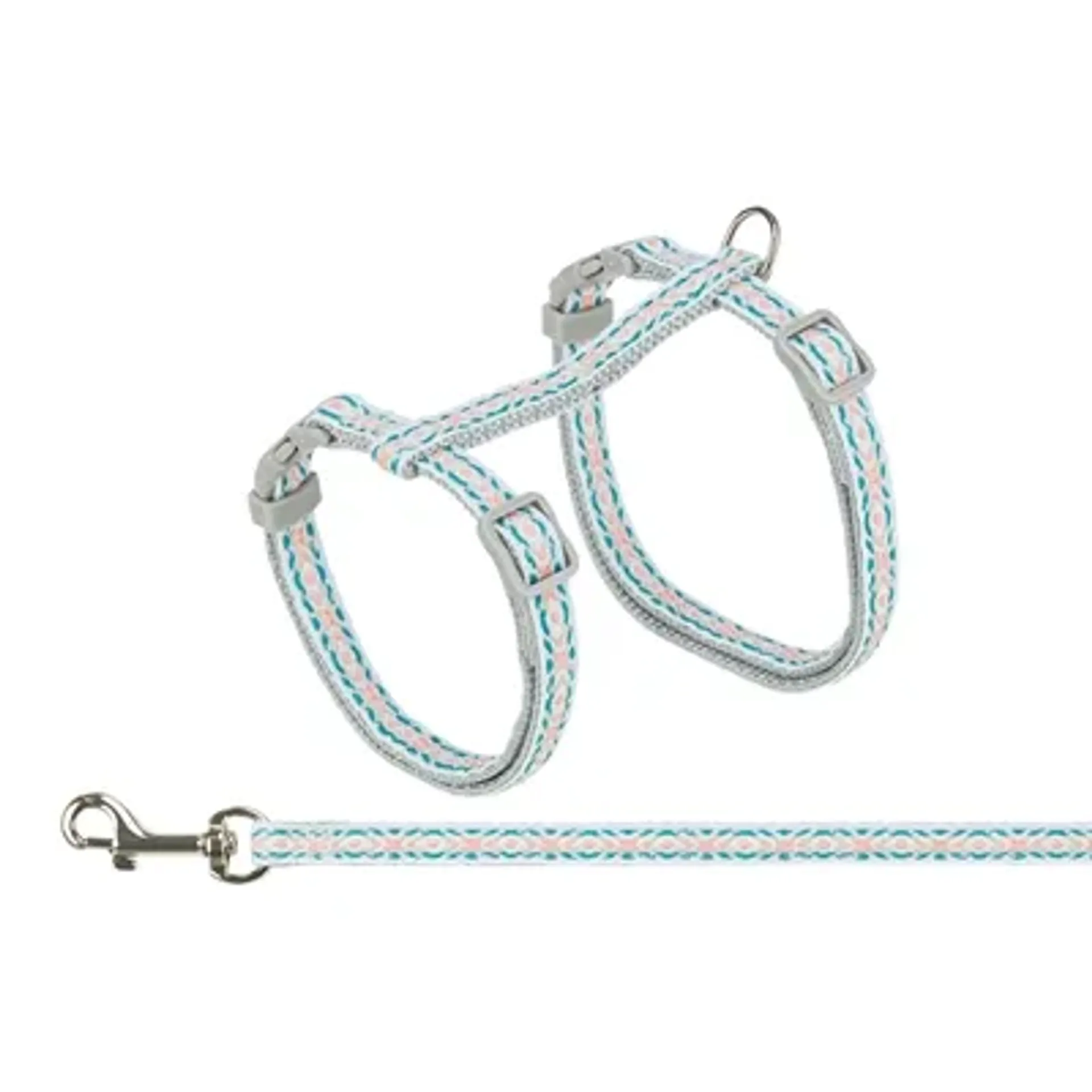 TRIXIE KATTENTUIGJE MET RIEM RETRO MOTIEF GRIJS / BLAUW 28-45X1 CM