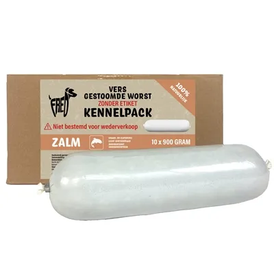 FREDS GESTOOMD VERS VLEES WORST KENNELPACK ZALM GRAAN EN GLUTENVRIJ 10X900 GR FREDS GESTOOMD VERS VLEES WORST KENNELPACK ZALM GRAAN EN GLUTENVRIJ 10X900 GR