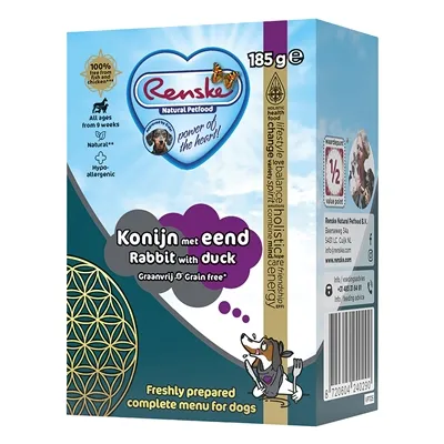 RENSKE VERS BEREIDE MAALTIJD EEND EN KONIJN GRAANVRIJ 24X185 GR RENSKE VERS BEREIDE MAALTIJD EEND EN KONIJN GRAANVRIJ 24X185 GR