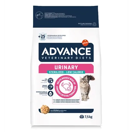 ADVANCE VETERINARY DIET CAT URINARY STERILIZED MINDER CALORIEËN 7,5 KG ADVANCE VETERINARY DIET CAT URINARY STERILIZED MINDER CALORIEËN 7,5 KG