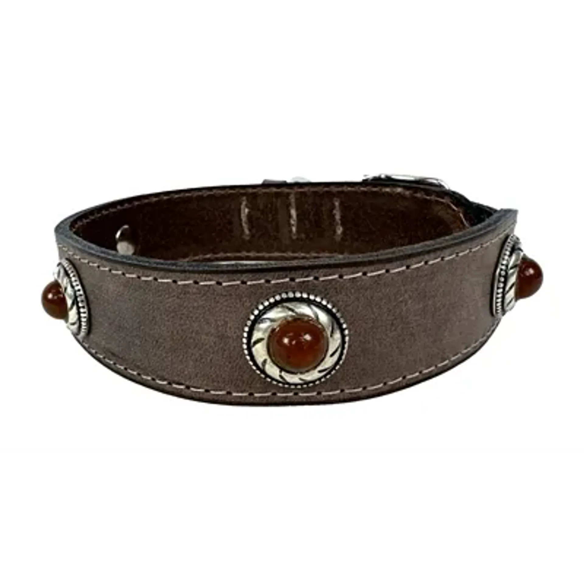 ZZZSAZZZ HALSBAND HOND BOHO TREASURE STONE VINTAGE LEER BRUIN 42-50X3,5 CM