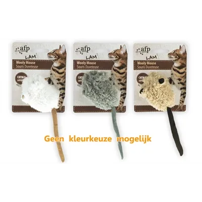 AFP WOOLY MOUSE LAMSWOL MET PIEP EN CATNIP ASSORTI 7X7X3 CM AFP WOOLY MOUSE LAMSWOL MET PIEP EN CATNIP ASSORTI 7X7X3 CM