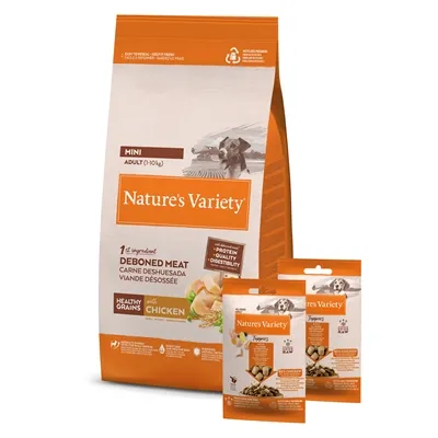 NATURES VARIETY ORIGINAL ADULT MINI CHICKEN MET 2 FREEZE DRIED TOPPERS 1,5 KG + 2X120 GR NATURES VARIETY ORIGINAL ADULT MINI CHICKEN MET 2 FREEZE DRIED TOPPERS 1,5 KG + 2X120 GR