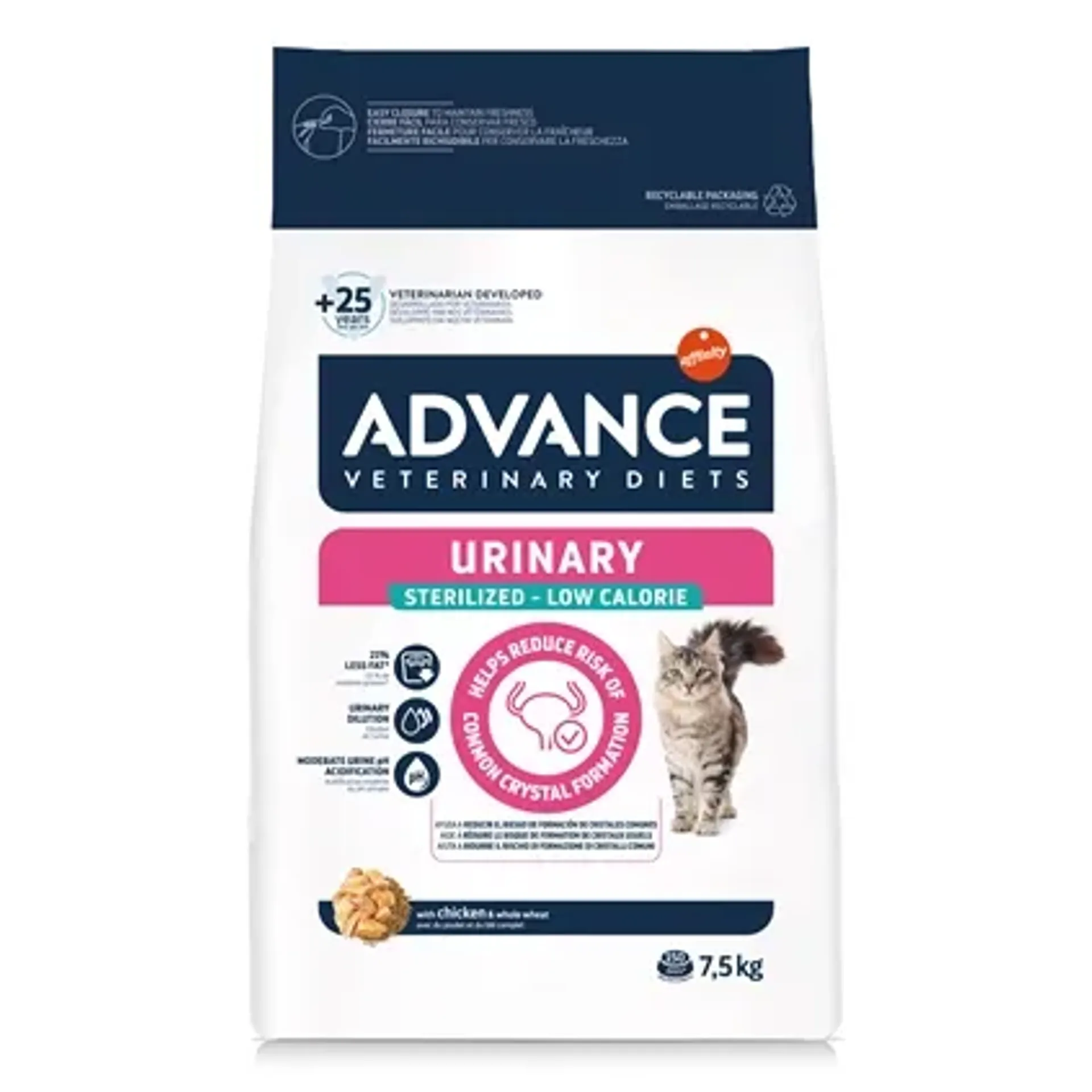 ADVANCE VETERINARY DIET CAT URINARY STERILIZED MINDER CALORIEËN 7,5 KG