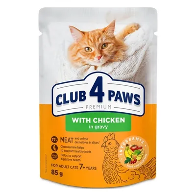 CLUB 4 PAWS PREMIUM SENIOR 7+ POUCH KIP IN SAUS 24X85 GR CLUB 4 PAWS PREMIUM SENIOR 7+ POUCH KIP IN SAUS 24X85 GR