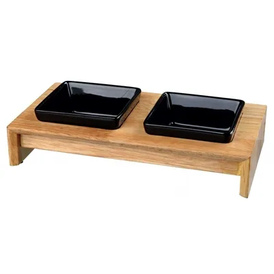 TRIXIE VOERSET KERAMIEK MET HOUTEN ONDERSTEL ZWART 200 ML 28X15X5 CM TRIXIE VOERSET KERAMIEK MET HOUTEN ONDERSTEL ZWART 200 ML 28X15X5 CM