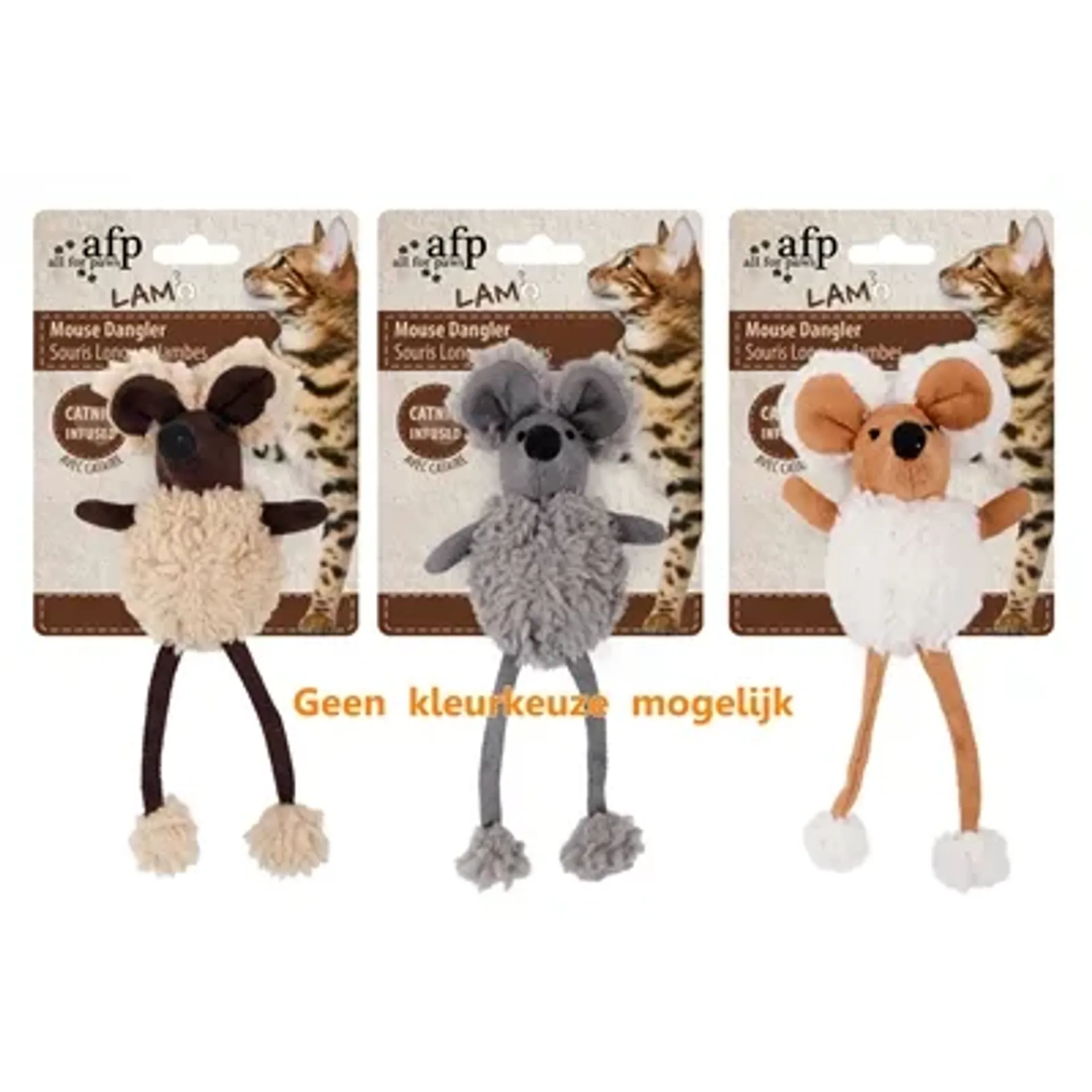 AFP MOUSE DANGLER LAMSWOL MET CATNIP ASSORTI 16 CM