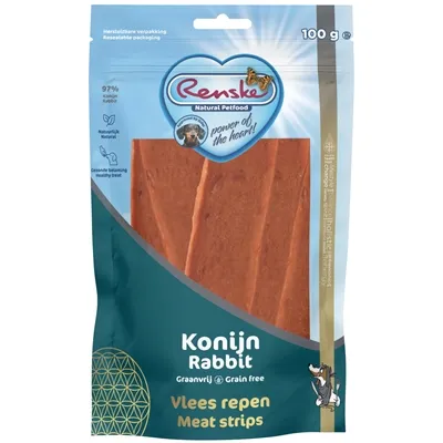 RENSKE GEZONDE BELONING VLEES STRIP KONIJN 100 GR RENSKE GEZONDE BELONING VLEES STRIP KONIJN 100 GR