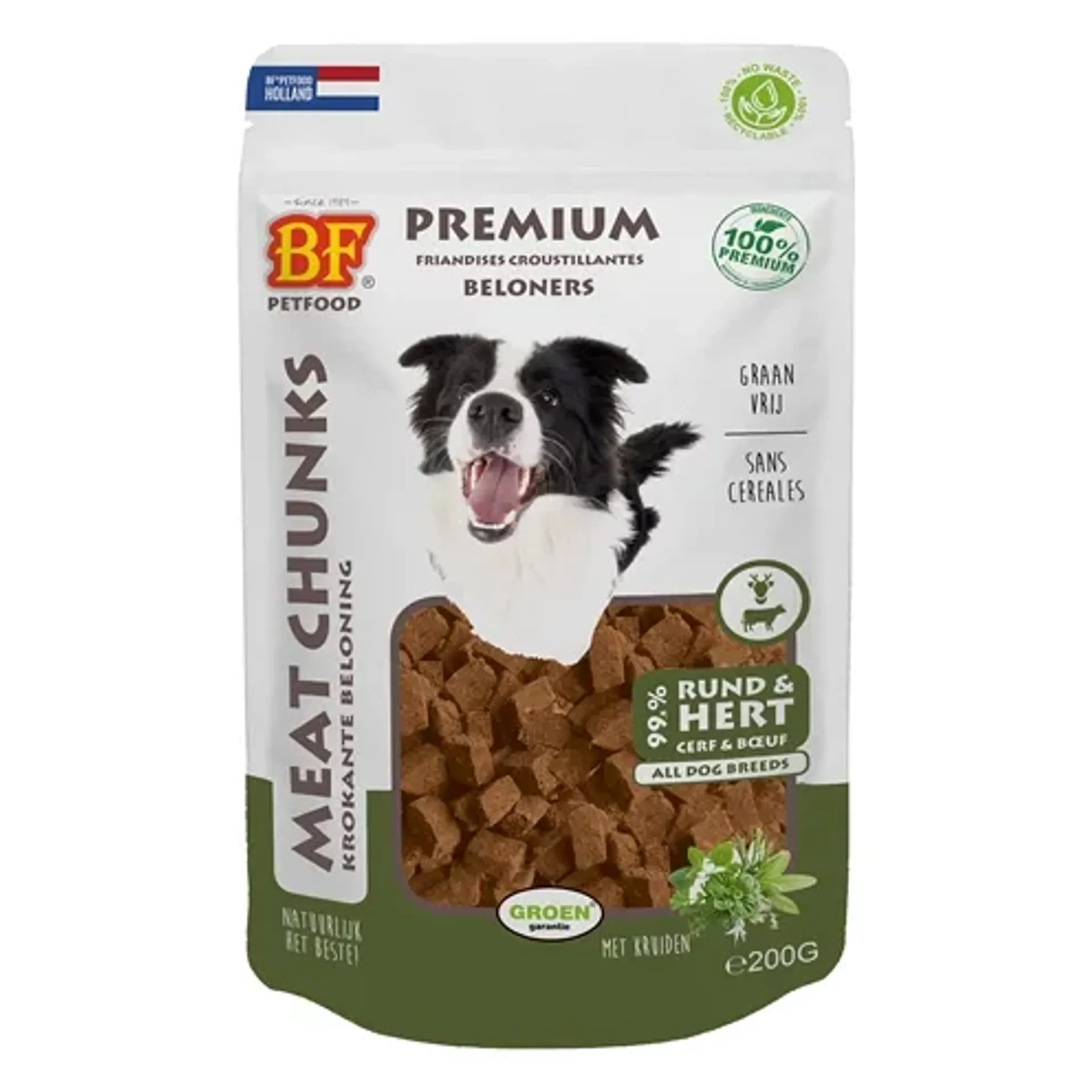 BF PETFOOD MEAT CHUNKS RUND EN HERT 200 GR