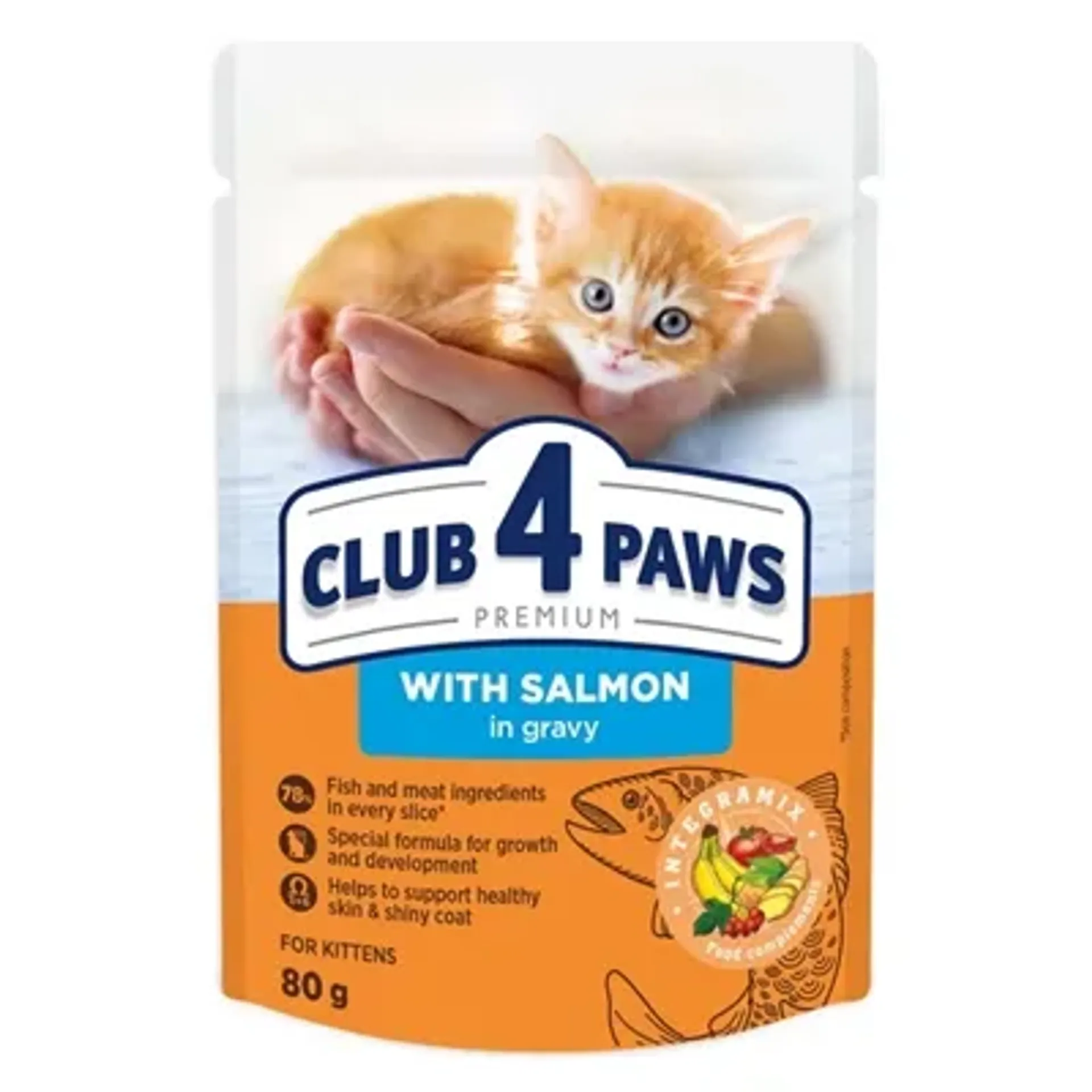 CLUB 4 PAWS PREMIUM KITTEN POUCH ZALM IN SAUS 24X80 GR