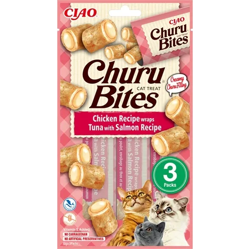 INABA CHURU BITES CAT CHICKEN RECIPE WRAPS TUNA WITH SALMON RECIPE 3X10 GR INABA CHURU BITES CAT CHICKEN RECIPE WRAPS TUNA WITH SALMON RECIPE 3X10 GR