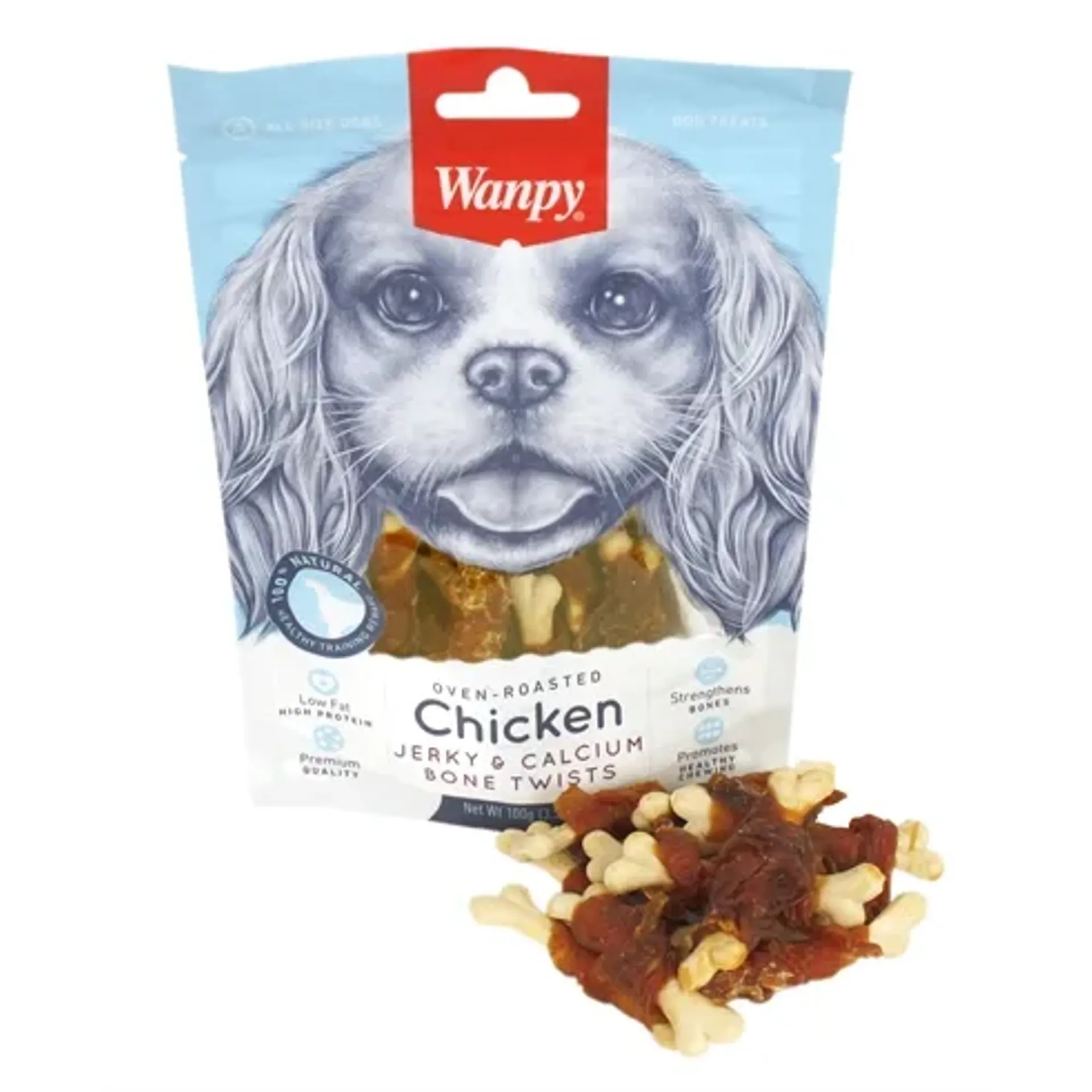 WANPY OVEN-ROASTED CHICKEN JERKY / CALCIUM BONE TWISTS 100 GR