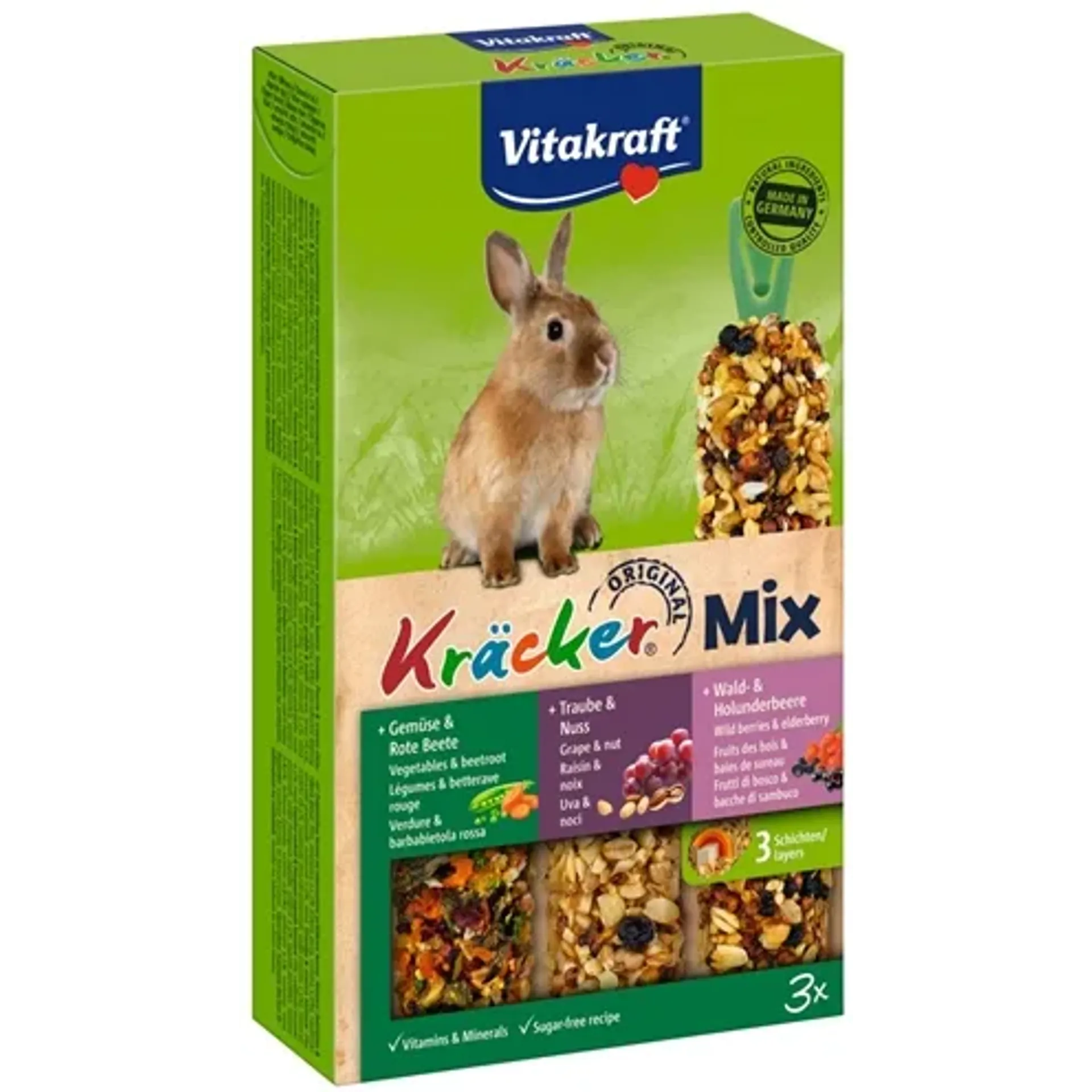 VITAKRAFT DWERGKONIJN KRACKERS NOOT/BOSVRUCHTEN/GROENTEN 3 IN 1