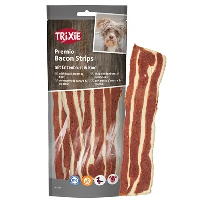 TRIXIE PREMIO BACON STRIPS MET EENDENBORST EN RUNDVLEES 80 GR TRIXIE PREMIO BACON STRIPS MET EENDENBORST EN RUNDVLEES 80 GR