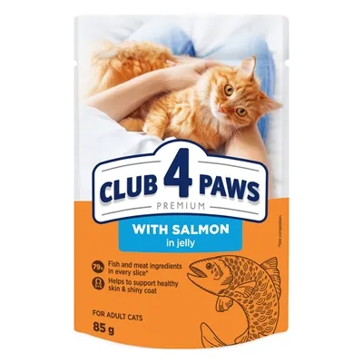 CLUB 4 PAWS PREMIUM ADULT POUCH ZALM IN GELEI 24X85 GR CLUB 4 PAWS PREMIUM ADULT POUCH ZALM IN GELEI 24X85 GR