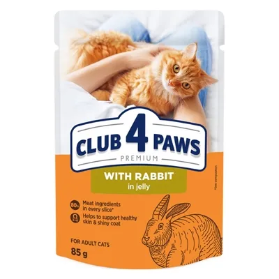CLUB 4 PAWS PREMIUM ADULT POUCH KONIJN IN GELEI 24X85 GR CLUB 4 PAWS PREMIUM ADULT POUCH KONIJN IN GELEI 24X85 GR