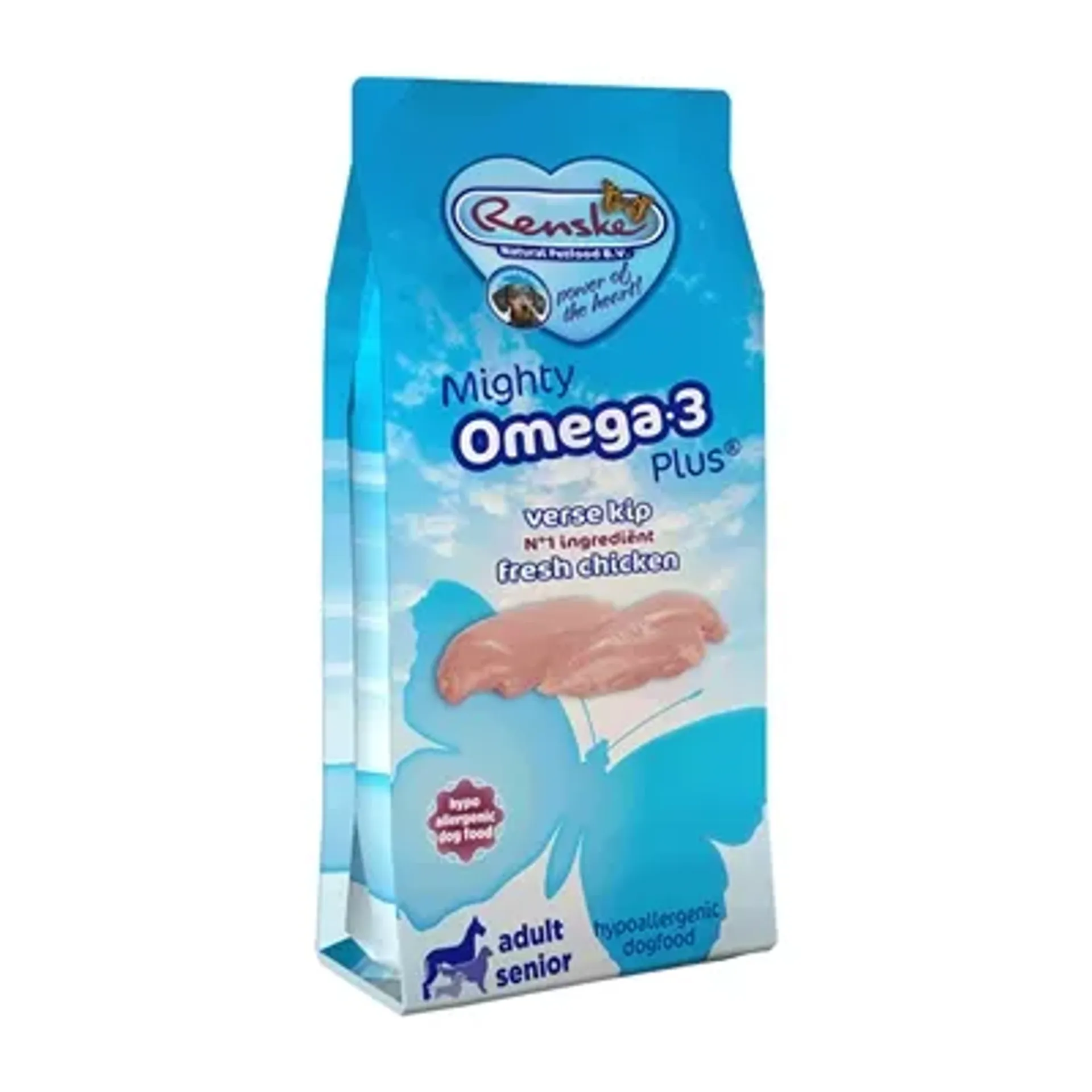 RENSKE MIGHTY OMEGA PLUS ADULT / SENIOR KIP/RIJST HYPOALLERGEEN 6,5 KG