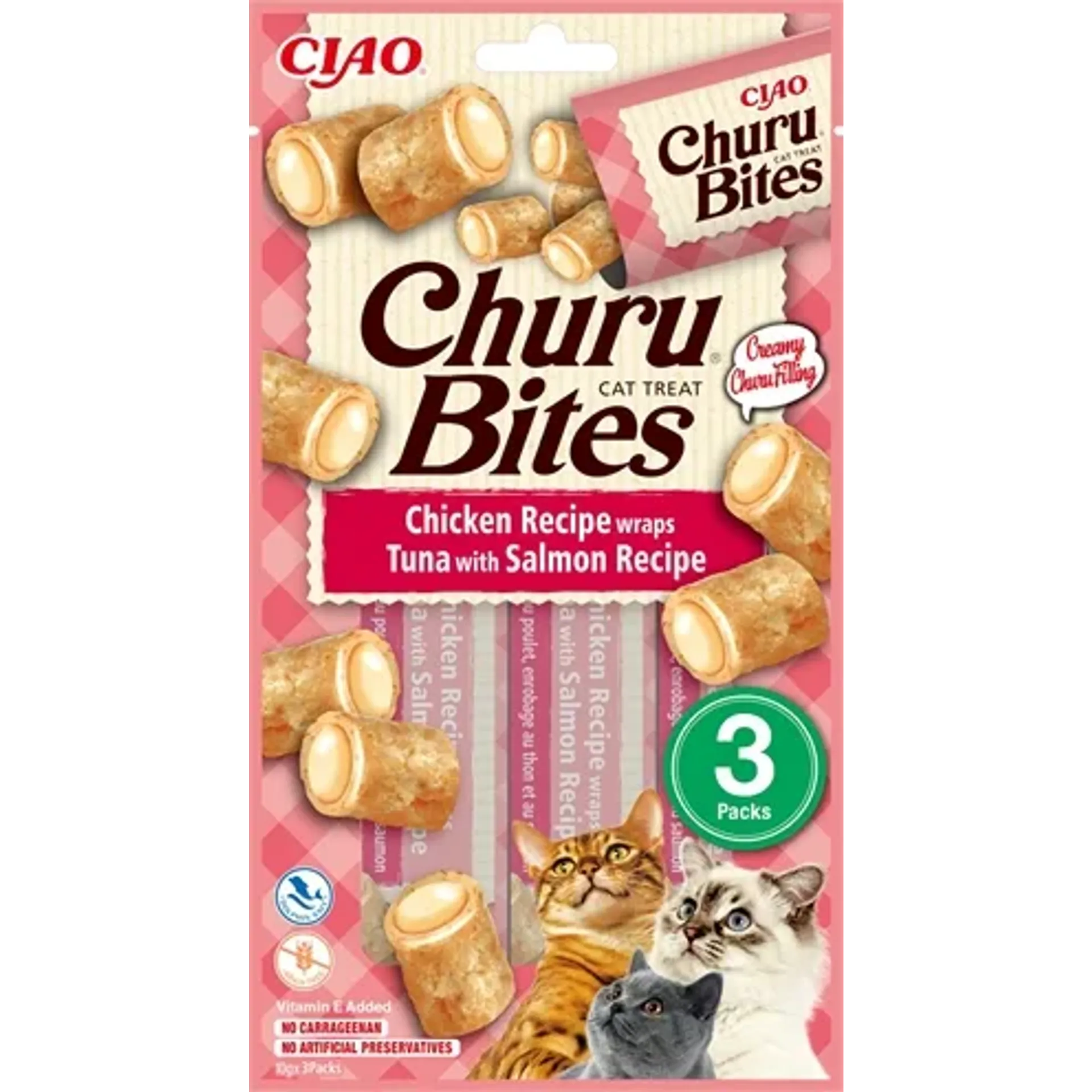 INABA CHURU BITES CAT CHICKEN RECIPE WRAPS TUNA WITH SALMON RECIPE 3X10 GR