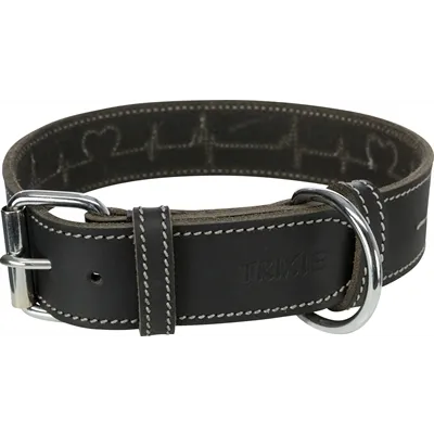 TRIXIE HALSBAND HOND RUSTIC VETLEER HEARTBEAT ZWART 55-65X4 CM TRIXIE HALSBAND HOND RUSTIC VETLEER HEARTBEAT ZWART 55-65X4 CM